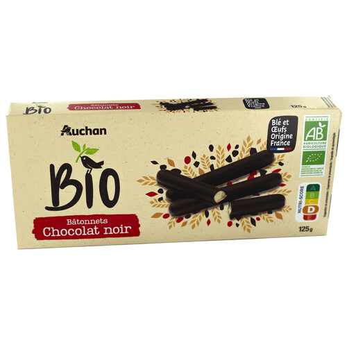 ALCAMPO ECOLÓGICO Galletas con chocolate negro y forma de palitos 125 g.