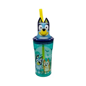 Vaso infantil con pajita y figura 3D de BLUEY, con tapa, capacidad 350ml.