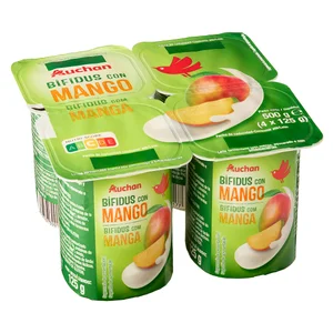 AUCHAN Bifidus con trocitos de mango 4 x 125 g. Producto Alcampo