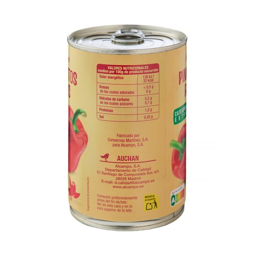 PRODUCTO ALCAMPO Pimientos rojos categoría extra lata de 250 g