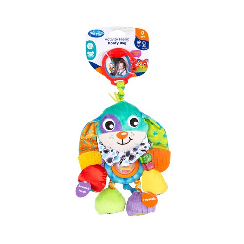 Perro Doofy PLAYGRO, juguete para bebés, colgante sonajero.