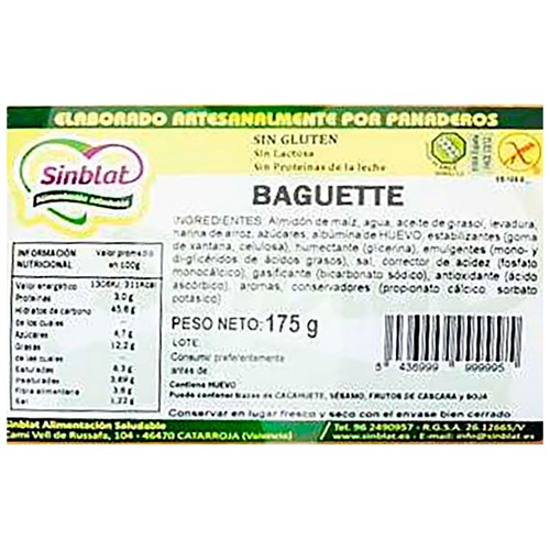 SINBLAT Pan baguette sin gluten175 g.