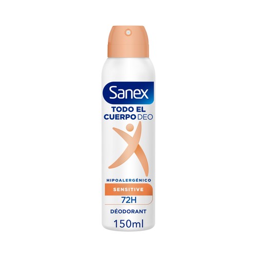 SANEX Sensitive Desodorante en spray unisex para todo el cuerpo (manos, axilas, zonas íntimas ...) 150 ml.