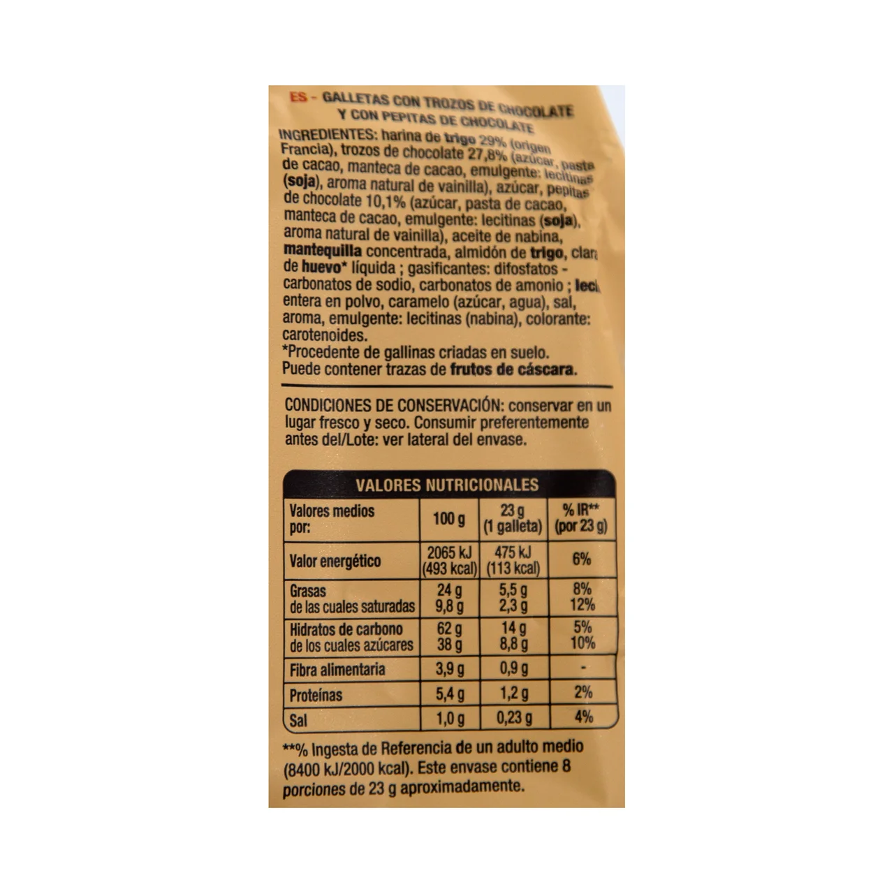 PRODUCTO ALCAMPO Galletas (cookies grandes) con maxi pepitas de chocolate 184 g.