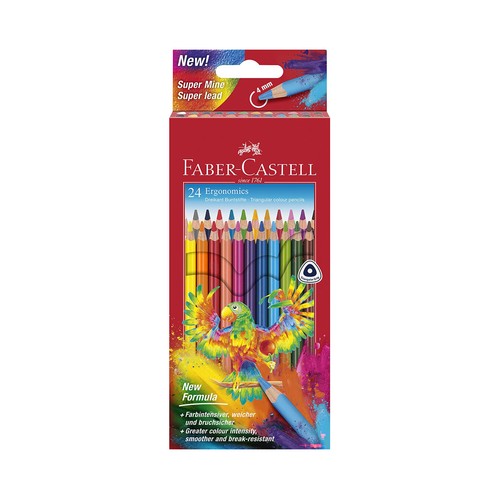 Set 24 lápides de colores, pinturas de madera ergonómicas minas de 4 mm. FABER-CASTELL