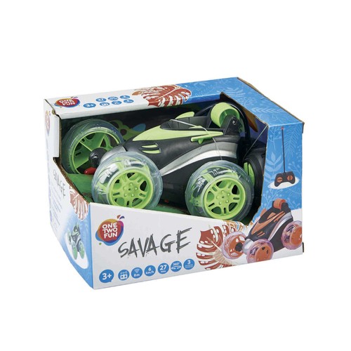 Coche radiocontrol Salvaje con giro 360º, 6km/h, alcance hasta 8 metros, ONE TWO FUN ALCAMPO.