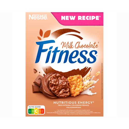 NESTLÉ Fitness Copos de trigo integral, arroz y avena integral tostados, recubierto de chocolate con leche 375 g.