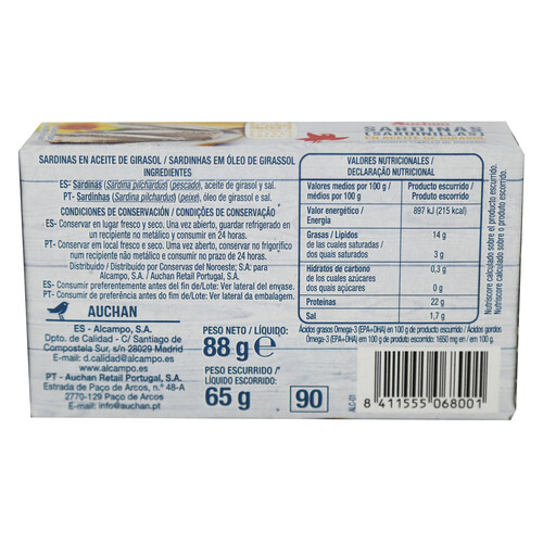 PRODUCTO ALCAMPO Sardinillas en aceite de girasol lata 65 g.