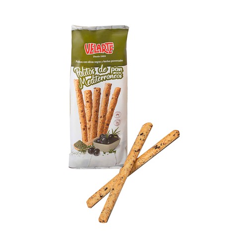 VELARTE Palitos de pan con aceite de oliva negra y hierbas provenzales 65 g.