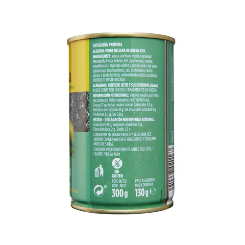 JOLCA Aceitunas verdes manzanilla rellenas de queso azul lata de 130 g.
