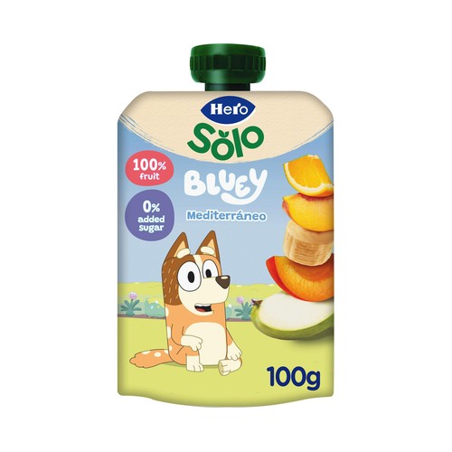 HERO Solo Bolsita de frutas mediterráneas (plátano, naranja y melocotón) a partir de 6 meses 100 g.