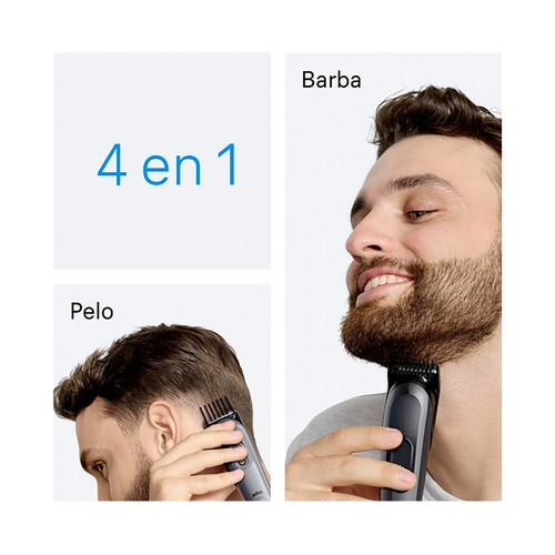 Set de arreglo personal 4 en 1 BRAUN Multigroomer MGKAIO3, cara, barba y cabello, 4 accesorios, 14 longitudes, autonomía 50min.