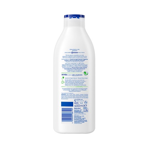 NIVEA Loción corporal (body milk) hidratante con aroma a rosa, pieles normales a secas 400 ml.
