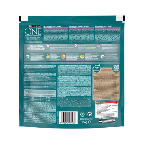 PURINA ONE Pienso para gatos con fórmula para mejorar la digestión sensible PURINA ONE 1,5 kg.