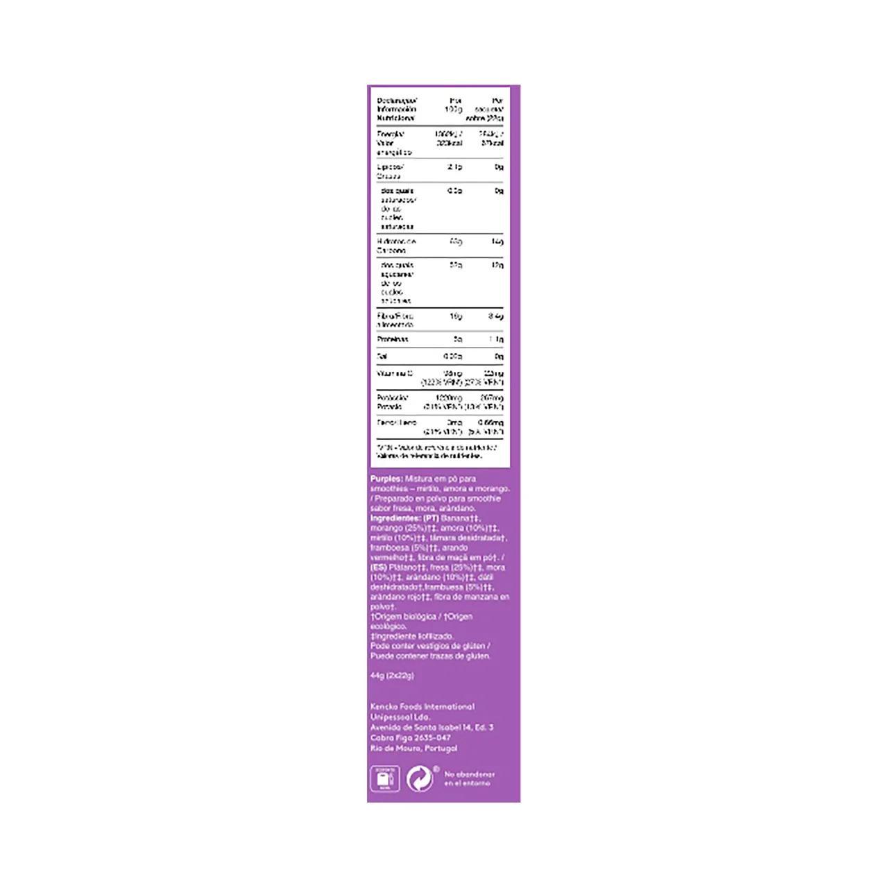 KENCKO Smoothie purples Preparado para batido de frutas del bosque ecológicas 2 x 22 g.