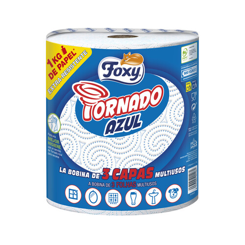 Papel de cocina multiusos de tres capas FOXY Tornado Azul