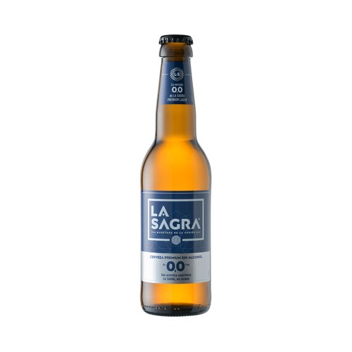 Cerveza rubia premium sin alcohol (0,0%) LA SAGRA botellin de 33 cl.