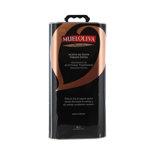 Aceite de oliva virgen extra procedente aceitunas tempranas variedad picuda MUELOLIVA lata de 5 l.