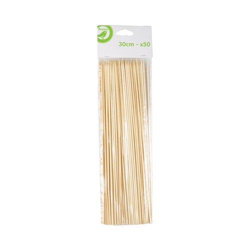 Brochetas de madera de 30cm., 50 unidades, PRODUCTO ECONÓMICO ALCAMPO.