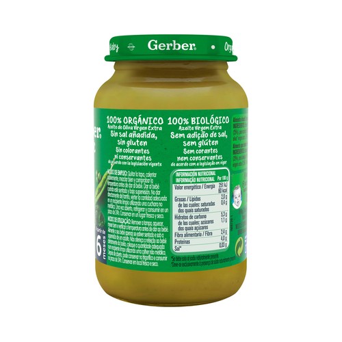 GERBER Organic Tarrito de de brocolí y guisantes con pavo, a partir de 6 meses 190 g.