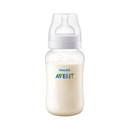 AVENT Biberón con anillo adaptador, capacidad de 330 ml y sistema anticólicos AVENT de Philips.