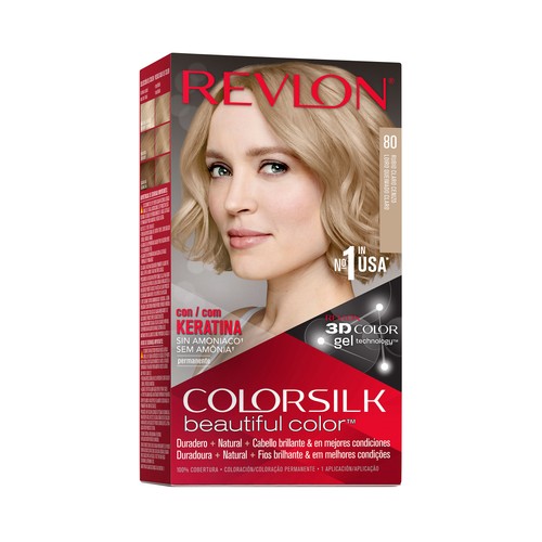 REVLON Colorsilk tono 80 Rubio claro ceniza Coloración permanente sin amoniaco.