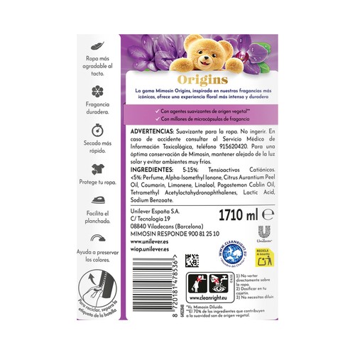 MIMOSIN Origins Suavizante concentrado con aroma a violeta campestre 95 lavados.