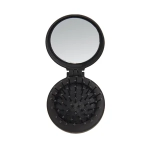 COSMIA Mini cepillo redondo plegable con espejo, para todo tipo de cabellos.