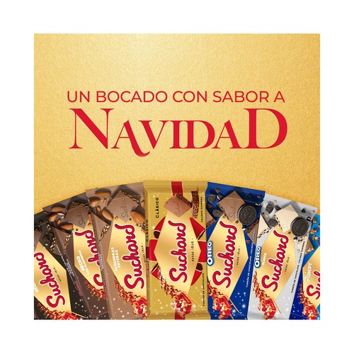 SUCHARD Turrón de chocolate negro con almendras enteras y arroz inflado 230 g.