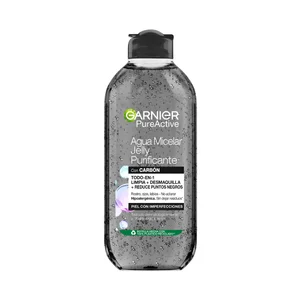 GARNIER Agua micelar en gel todo en 1 con carbón, para piel con imperfecciones GARNIER Pure active 400 ml.