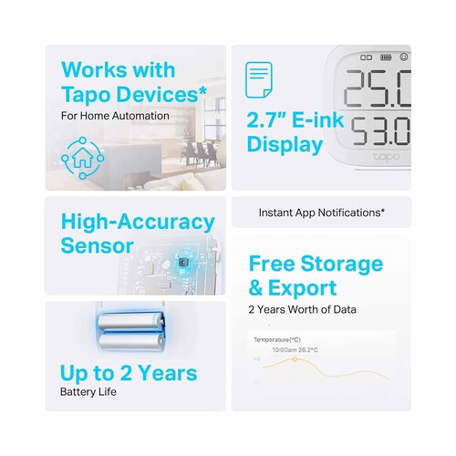 Sensor Inteligente de temperatura y humedad TP-LINK Tapo T315, pantalla 2,7, notificaciones.