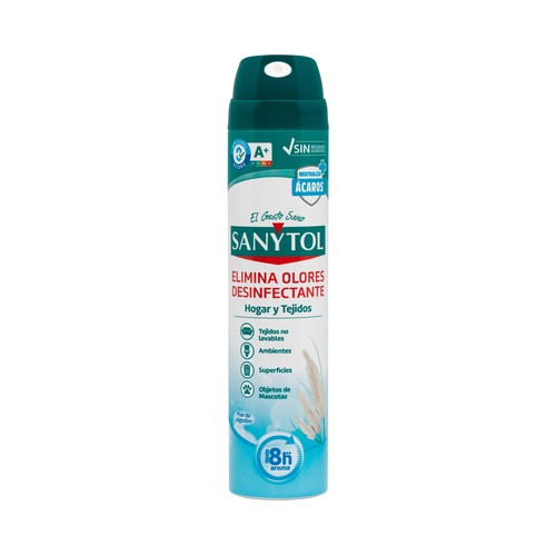 Spray desodorizante y desinfectante de tejidos y hogar SANYTOL 300 ml.