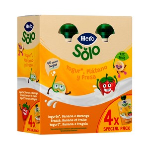 HERO Solo Bolsitas de yogur con plátano y fresa a partir de 12 meses 4 x 100 g.