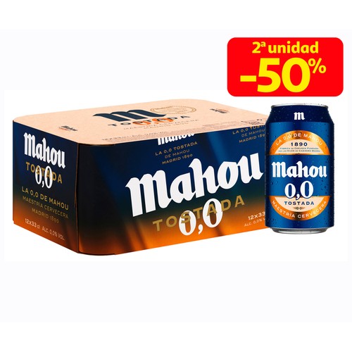 Cervezas tostadas 0,0 % alcohol MAHOU Pack 12 latas x 33 cl.