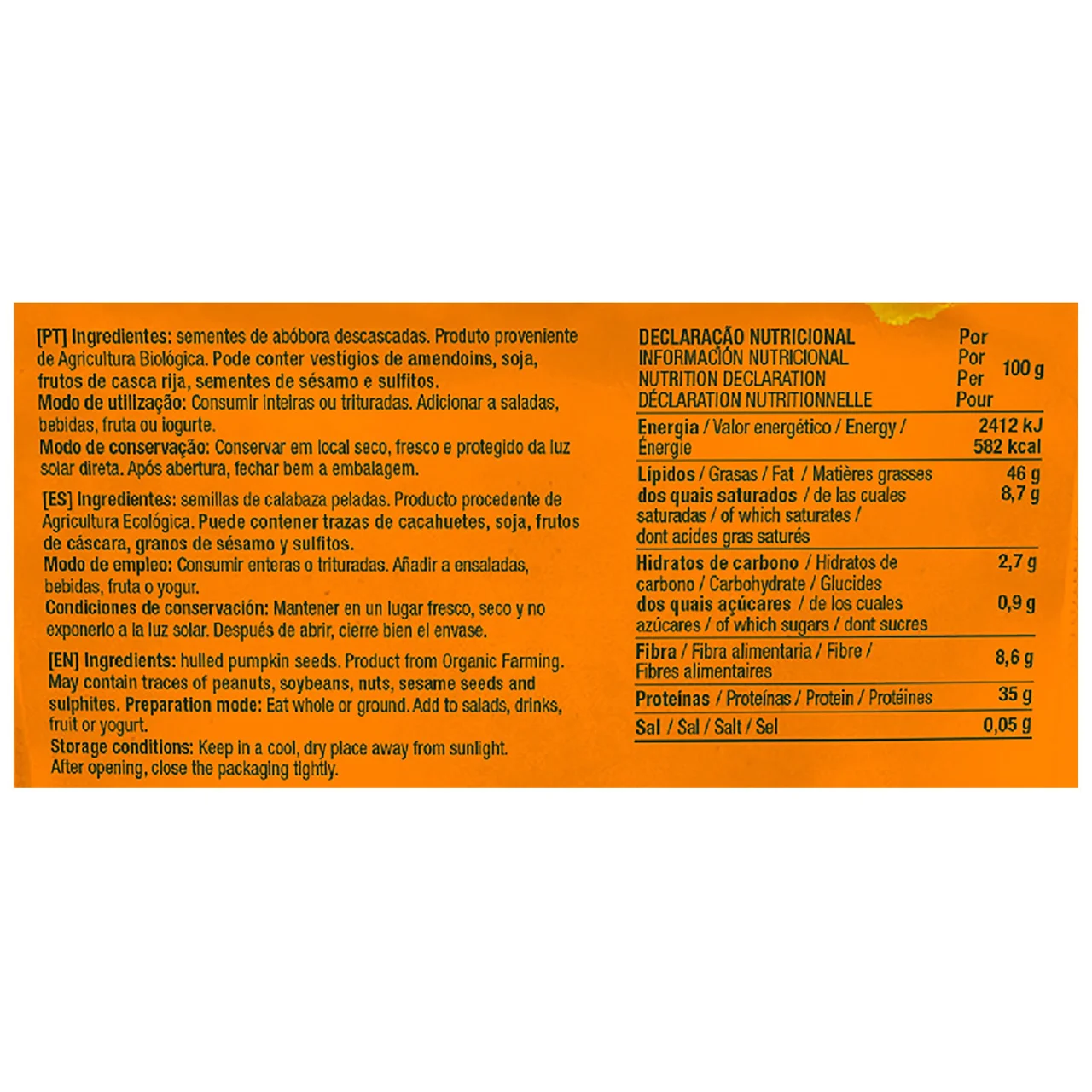 ORIGENS Semillas de calabaza ecológicas 150 g.