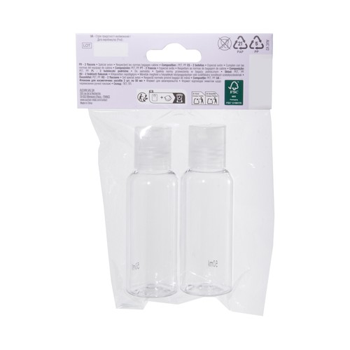 COSMIA Botellas vacias para guardar líquidos, especial avión 2 x 50 ml.