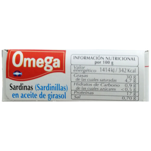 OMEGA Sardinillas en aceite de girasol lata de 63 g.