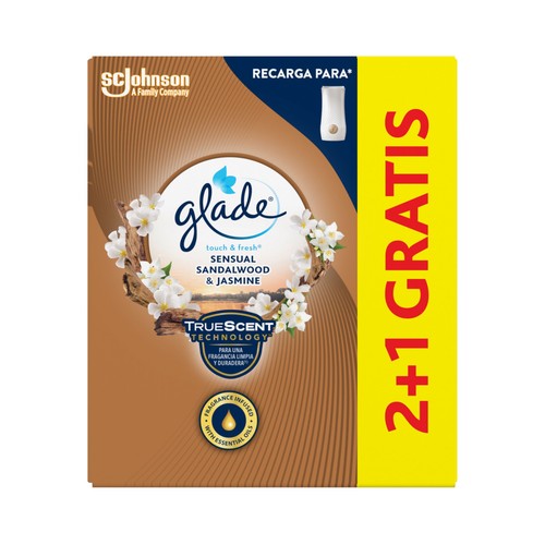 GLADE Un toque Recambio para ambientador con fragancia a madera de Sandalo y Jazmín .3 x 10 ml
