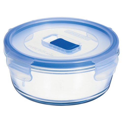 Recipiente hermético redondo de vidrio templado Pure Box Active, 0,67 litros, 14x6cm. LUMINARC.