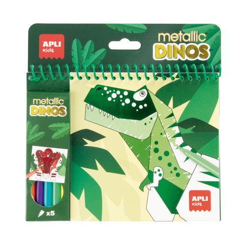 Bloc para colorear 20 hojas, diseño Metallic Dinos. APLI KIDS