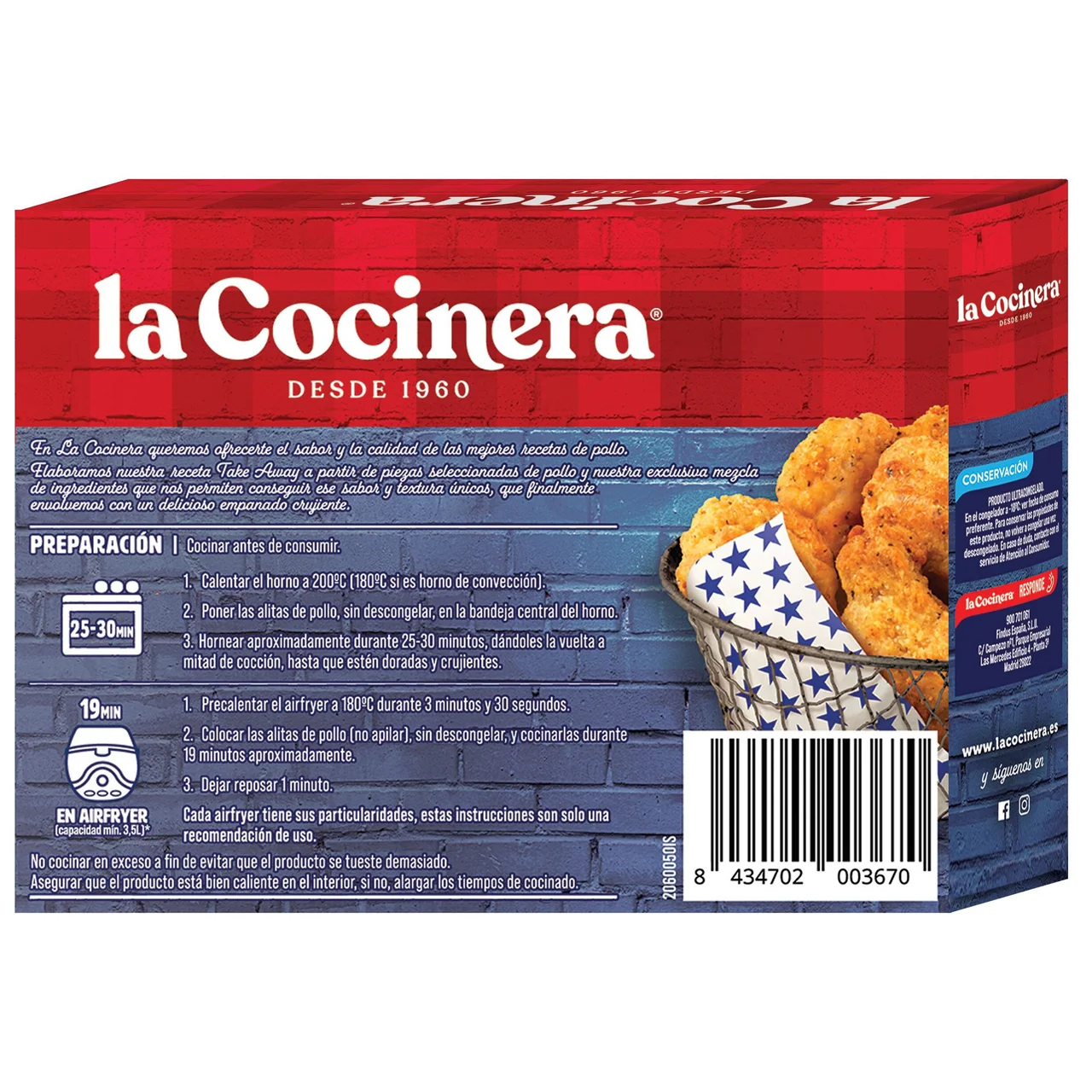 Take away Alitas de pollo congeladas estilo americano 400 g.