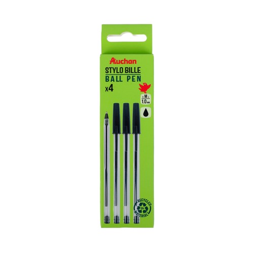 Pack 4 bolígrafos capuchón color negro recargable. ALCAMPO