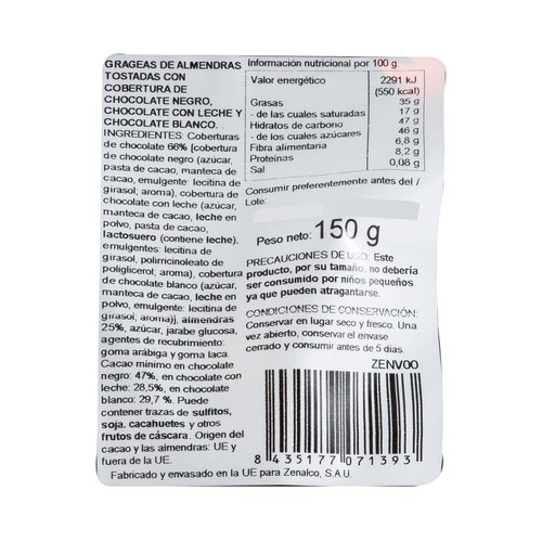 PRODUCTO ALCAMPO Collection Almendras con tres chocolates 150 g.