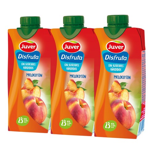 JUVER Néctar de melocotón, sin azúcares añadidos JUVER DISFRUTA pack 3 uds x 33 cl.