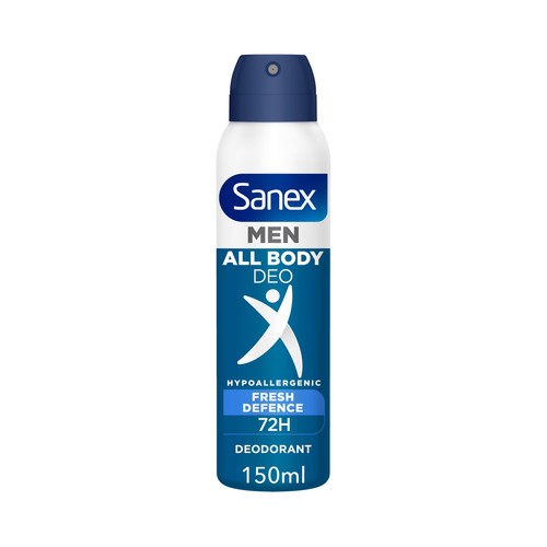 SANEX Men fresh defence Desodorante en spray masculino para todo el cuerpo (manos, axilas, zonas íntimas ...) 150 ml.