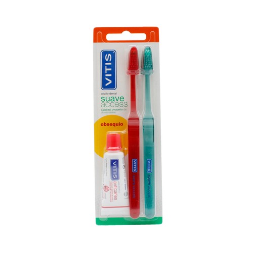 VITIS Cepillo de dientes con cabezal pequeño y dureza suave VITIS 2 uds + obsequio dentífrico