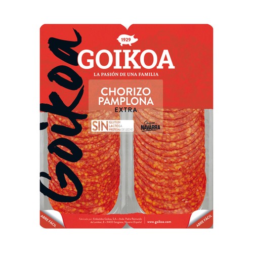 GOIKOA Chorizo de Pamplona extra, origen Navarra, cortado en lonchas GOIKOA 2 x 90 g.
