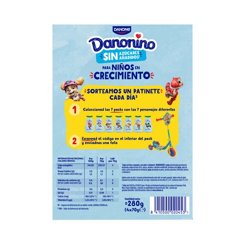 DANONINO Bolsita (pouch) de yogur con fresa y manzana 4 x 70 g.