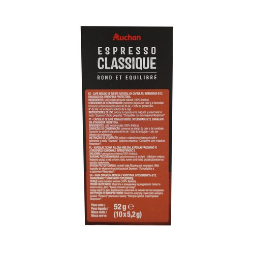 PRODUCTO ALCAMPO Café en cápsulas Espresso  clásico I8, 10 uds.