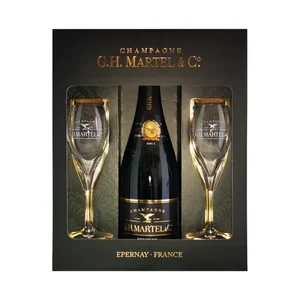 G.H. MARTEL & Cº Estuche con botella de champagne brut + 2 copas botella de 75 cl.